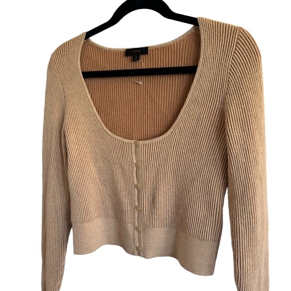 J.Crew Scoopneck Stretch Cardigan Top, Tan, Size S - Picture 4 of 8